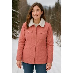 Hang Ten Sherpa Lined Pink Utility Jacket Button Front Coat Shacket Sz Small